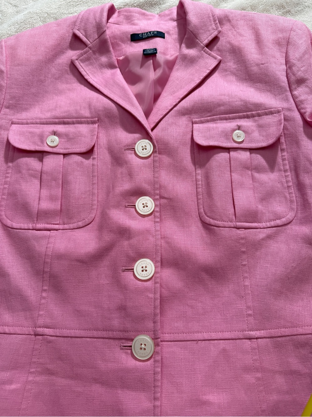 Chaps Vintage Pink 100% Linen Button Up Blazer Jacket Utility Pocket Classic XL - Picture 5 of 8